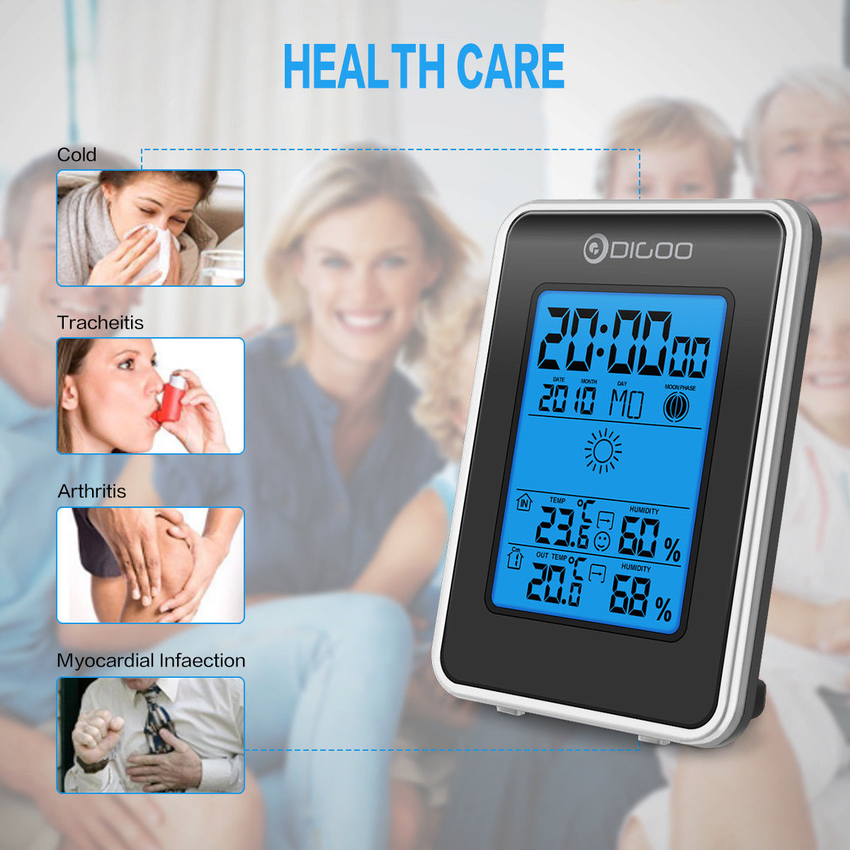 Digoo DG-TH1981 Station météo numérique LCD hygromètre thermomètre mètre sans fil intérieur extérieur prévision capteur horloge rétro-éclairage