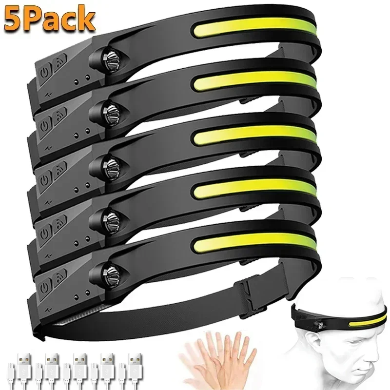 Induktionspandelamper cob led-sensor pandelampe indbygget batteri lommelygte usb genopladelig pandelampe 5 lystilstande pandelampe