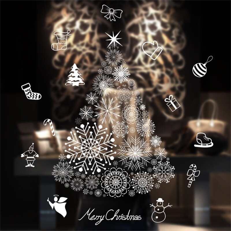Kerst Glas Stickers Wit Rendier Sneeuwvlok Sneeuwpop Raamstickers Vrolijk Kerstfeest Brief Glas Decor Diy Verwijderbare Stickers: YT-15