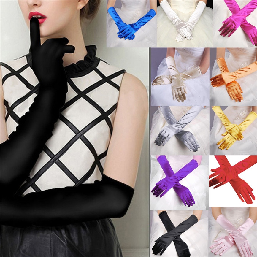Womens Satin Long Gloves Opera Evening Party Prom Gloves Stretch Satin Evening Gloves Gloves Banquet