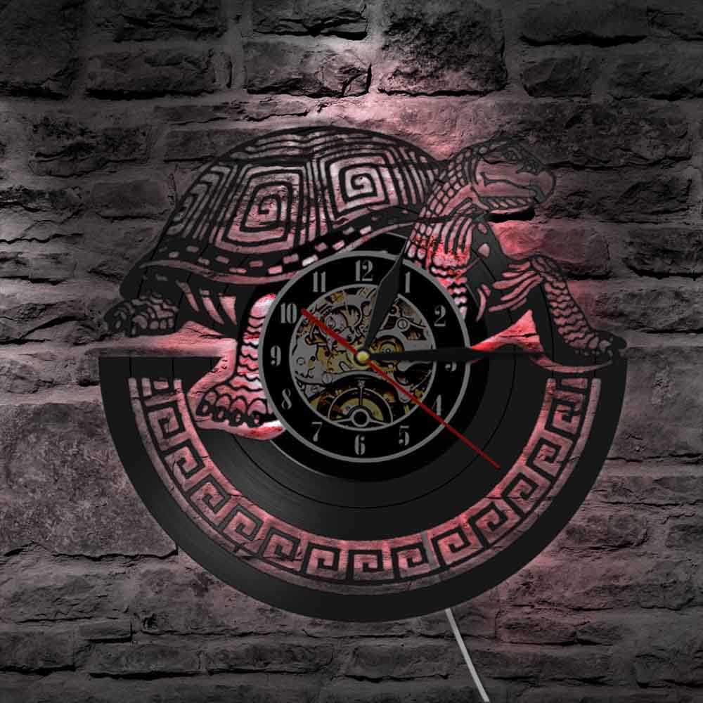 Sea Turtle Vinyl Record Wall Clock Steampunk LED Wall Clock Ornament Gear Cogs Decor Wall Watch Time Clock Animal Lover