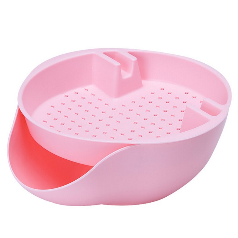 Goldbaking Double Layers Fruit Plate Lazy Snaks Tray Nut Bowl with Cell Phone Holder Slot Snack Serving Tray with Shell Storage: Pink