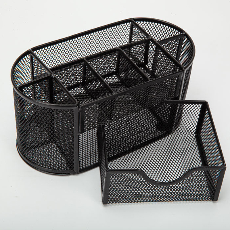Metal Mesh Desk Organizer Desktop Office Organizer Storage Holder Desktop Pencil Pen Sundries Badge Box Stationery Supplies