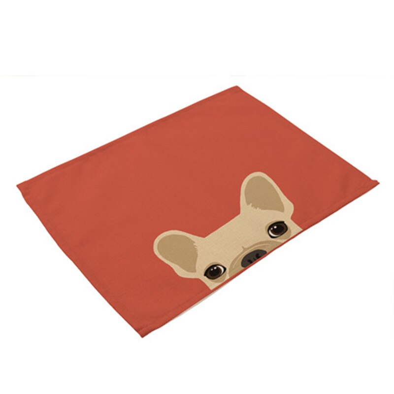 1 stk hund kat mønster dækkeserviet spisebordsmåtte drikkeunderlag western pad bomuld linned kop måtte 42*32cm køkken tilbehør  ma0001: G