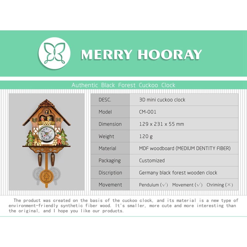 Antique Wooden Cuckoo Wall Clock Bird Time Bell Swing Alarm Watch Home Art Decor