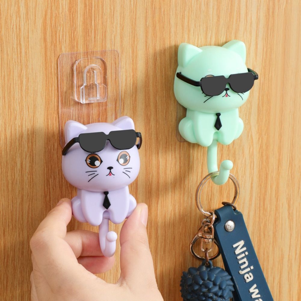 Ganchos decorativos de gato de dibujos animados creativos, autoadhesivos, soporte de llaves sin costuras, gancho de alta resistencia, accesorios de baño, organizador de artículos diversos