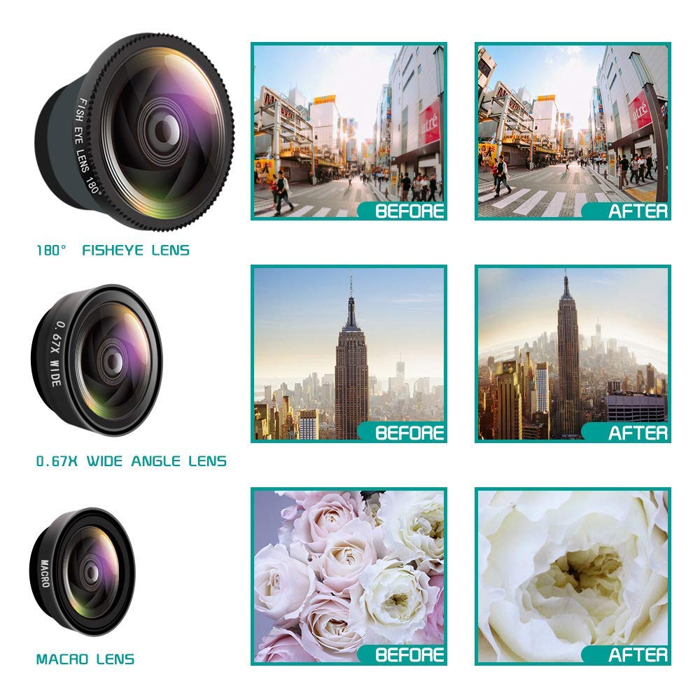 Ascromy 3-in-1 Phone Camera Lenses Wide Angle Macro Fish Eye Lentes For iPhone 6 7 8 X XR Samsung Smartphone lens on the phone
