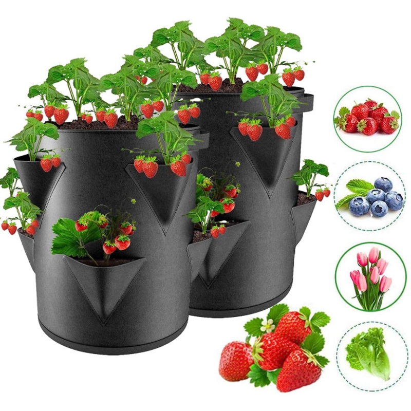 Felt Potato Grow Bag Reusable Planting Grow Pot Multi-Mouth Vegetable Fruit Plant Bag Hanging Planter Garden Supplies