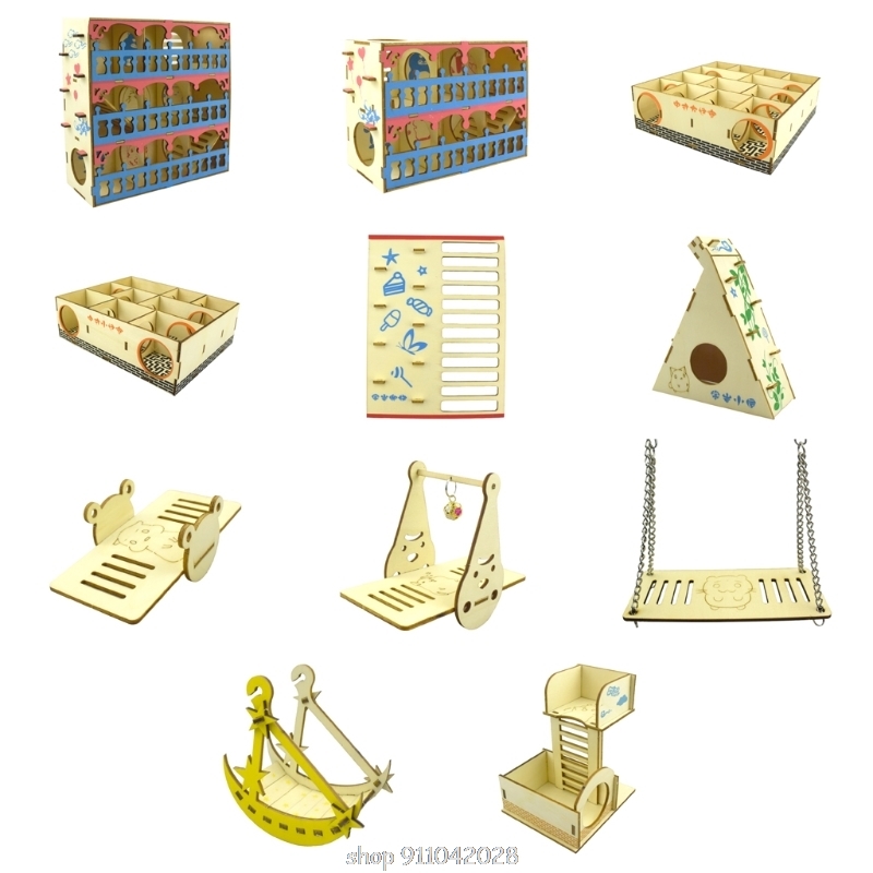 Hamster Maze Wooden Tube Tunnel Cage Seesaw House Swing Small Animals Pet Interactive Play Toys for Rat D25 20