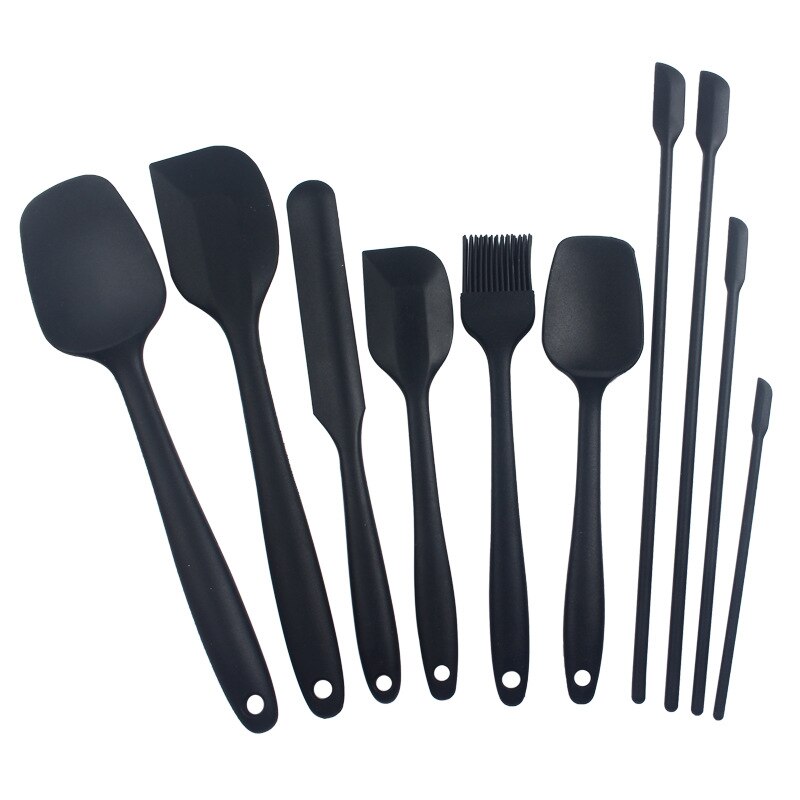 10PCS Silicone Spatula Kitchenware Baking Spatula Set Silicone Cake Spatula Baking Accessories Baking Silicone: GC-10PCS-Black