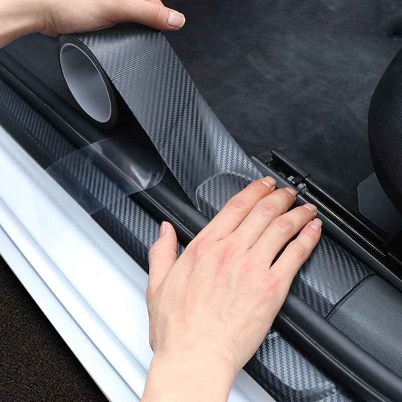Rollo de cinta adhesiva de vinilo de liberación de aire de fibra de carbono 3D negra, protector de borde de coche, pegatina deflectora de puerta antiarañazos, cinta anticolisión