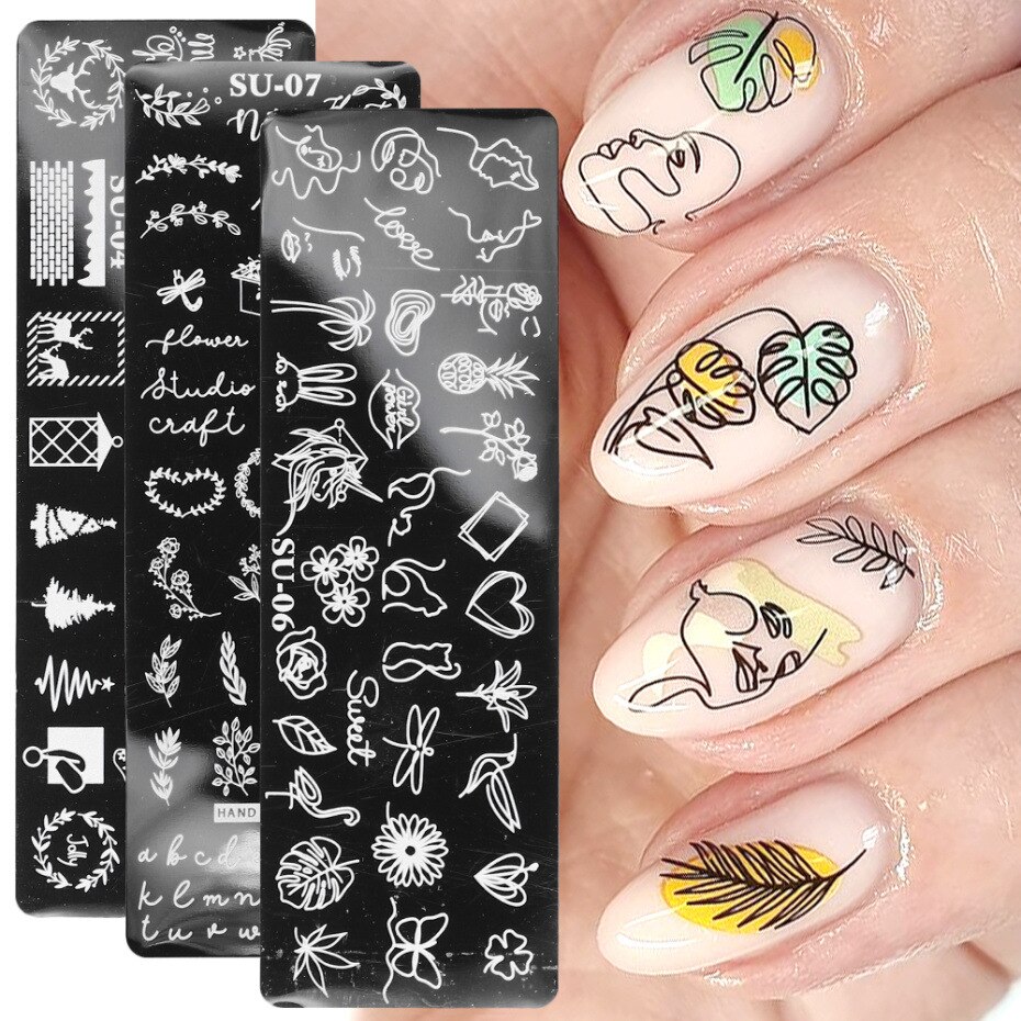 Butterfly Daisy Nail Stamping Plates Abstract People Face Image Stamp Templates French Nail Flower Lines Transfer Stencil KUI2.4