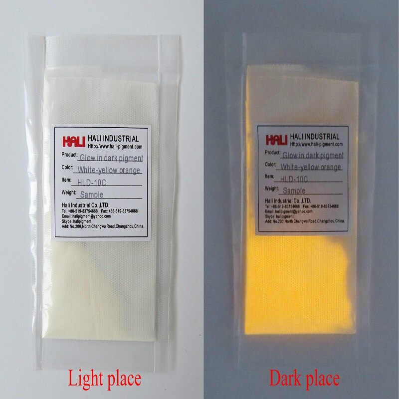 Glow in dark poeder, fotoluminescerend poeder, luminescerend poeder , 1 partijen = 10 kleuren ,10 gram per kleur.: Wit-geel 50g