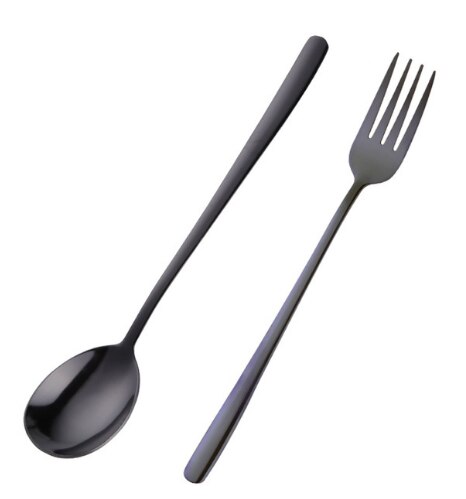 2 Teile/satz Gold Dessert Löffel Gabel 18/0 Edelstahl Bunte Party Dessert Suppe Löffel Set Kreative Kuchen Werkzeug Geschirr: black set