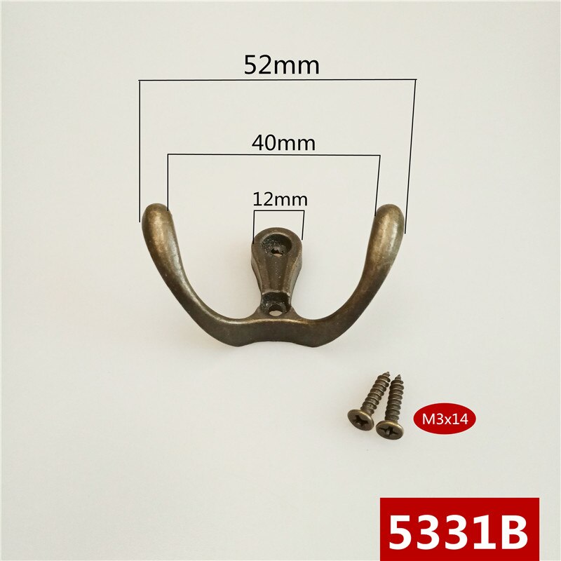 Colgadores individuales montados en la pared Estilo Vintage de bronce, 53mm, con forma de gancho, organizador de almacenamiento, gancho de montaje en la pared, 5 unidades/lote: 5331B