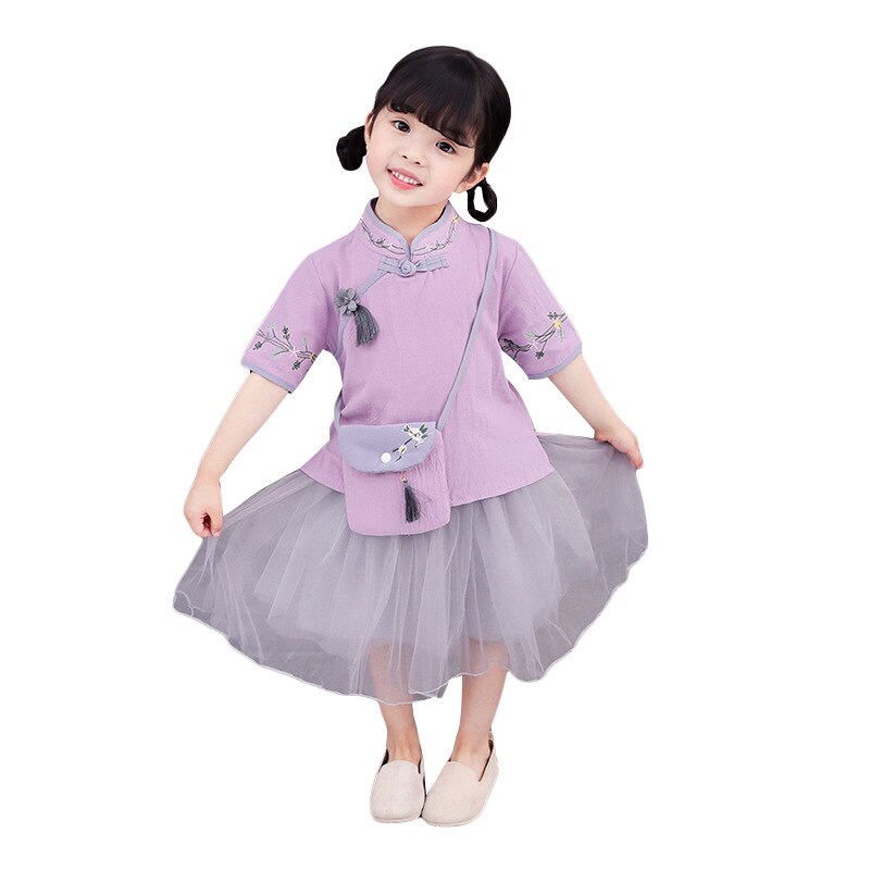 Hanfu Dress Girls Child Chinese Traditional Folk Dance Costumes Tang Dynasty Dress China Clothing Children Hanfu 2pcs DQS1924