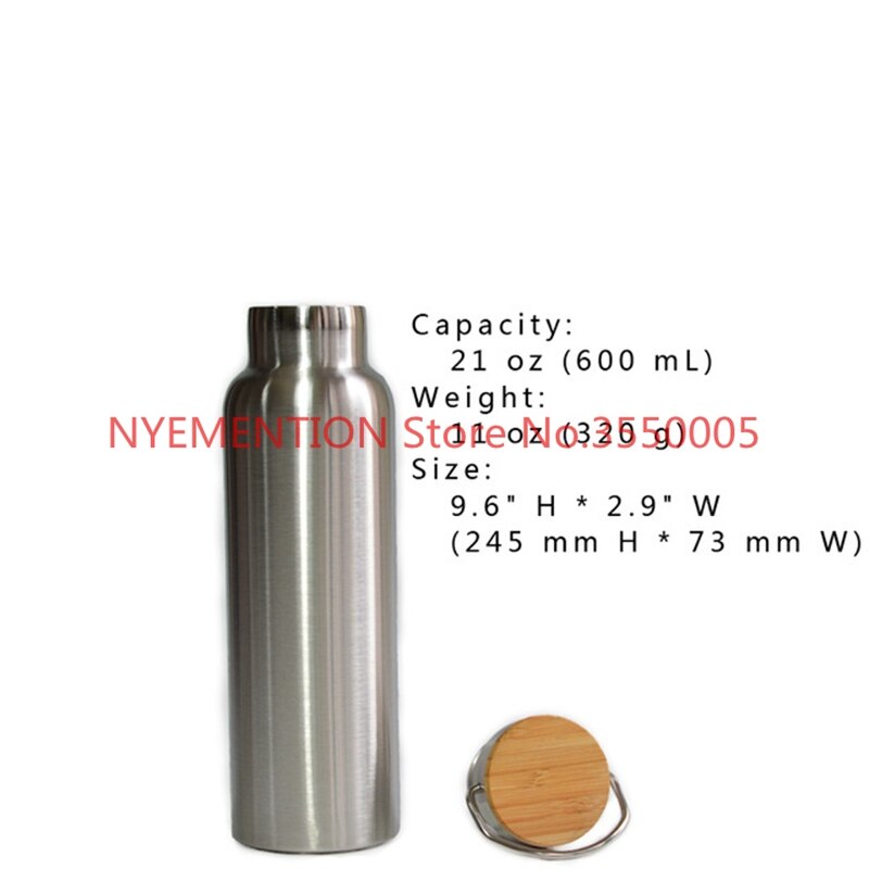 Stainless Steel Thermos Double Wall Vacuum Insulated Water Bottles Flask Mug Cup Tumbler with Bamboo Cap BPA: 21oz