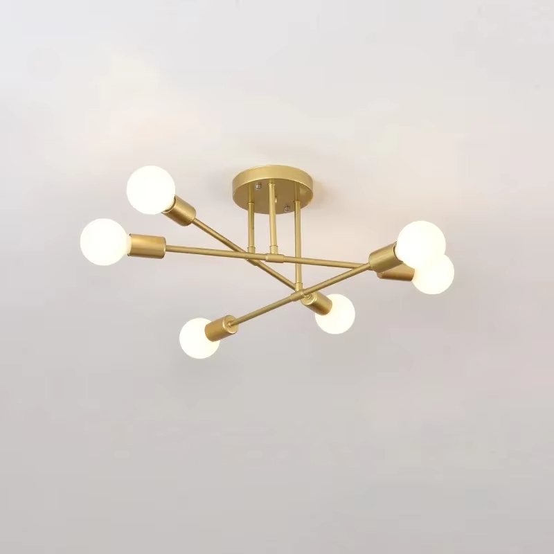 Lámpara de techo Led de múltiples cabezales de hierro forjado nórdico de 6 luces, lámpara de araña de estilo Industrial (bombilla no incluida): Oro