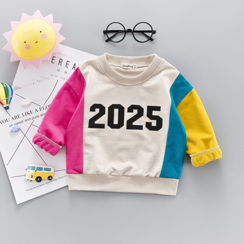 Printemps Automne Bébé Garçons Coton Couleur Bloc Manche Longue Cou O Décontracté T-Shirts Enfants Filles Sweatshirt Hauts: Beige / 12M