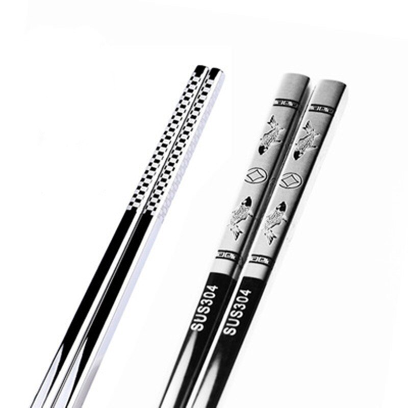 1 Paar Rvs Anti Skid Draak Eetstokjes Sushi Metalen Ijzer Draagbare Chinese Gezonde Voedsel Stok Voor Sushi Eetstokjes Set: Koi FU