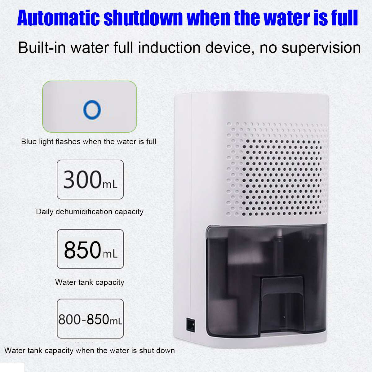 850ML Mini Dehumidifier Smart Moisture Absorber Household Dehumidifier Basement Moisture Absorber Mute Power saving 100-240V