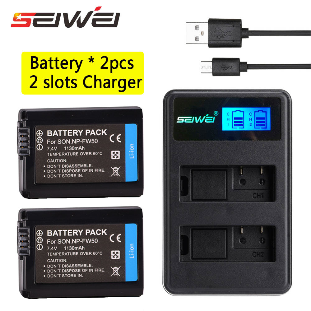 For Sony A6000 Battery NP-FW50 LCD USB Charger + 1130mAh NP FW50 Camera Battery for Sony a6500 a6300 a6000 a5000 a3000 NEX-3 a7R: 3