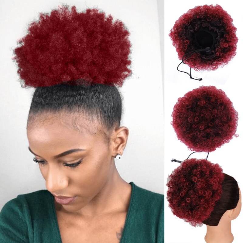 Ailiade hestehale højt hår puf klip i chignon bun hårstykke afro kinky krøllet syntetisk snoretræk hestehale hair extensions: 1 bt 2199