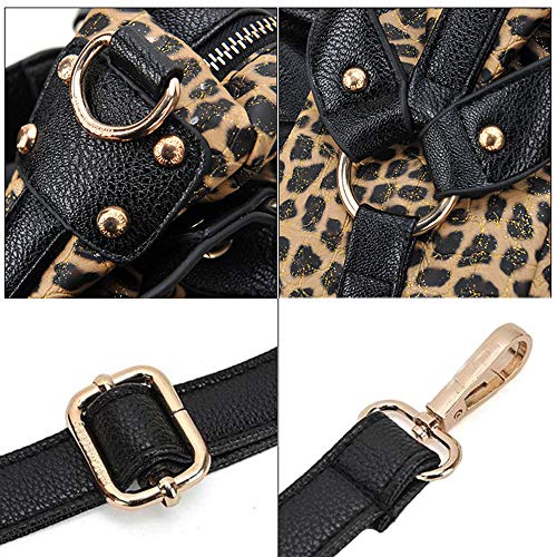 Frauen Leopard Print Schwarz Geldbörse Handtasche Hobo Glitter Pailletten PU Leder Schulter Tasche