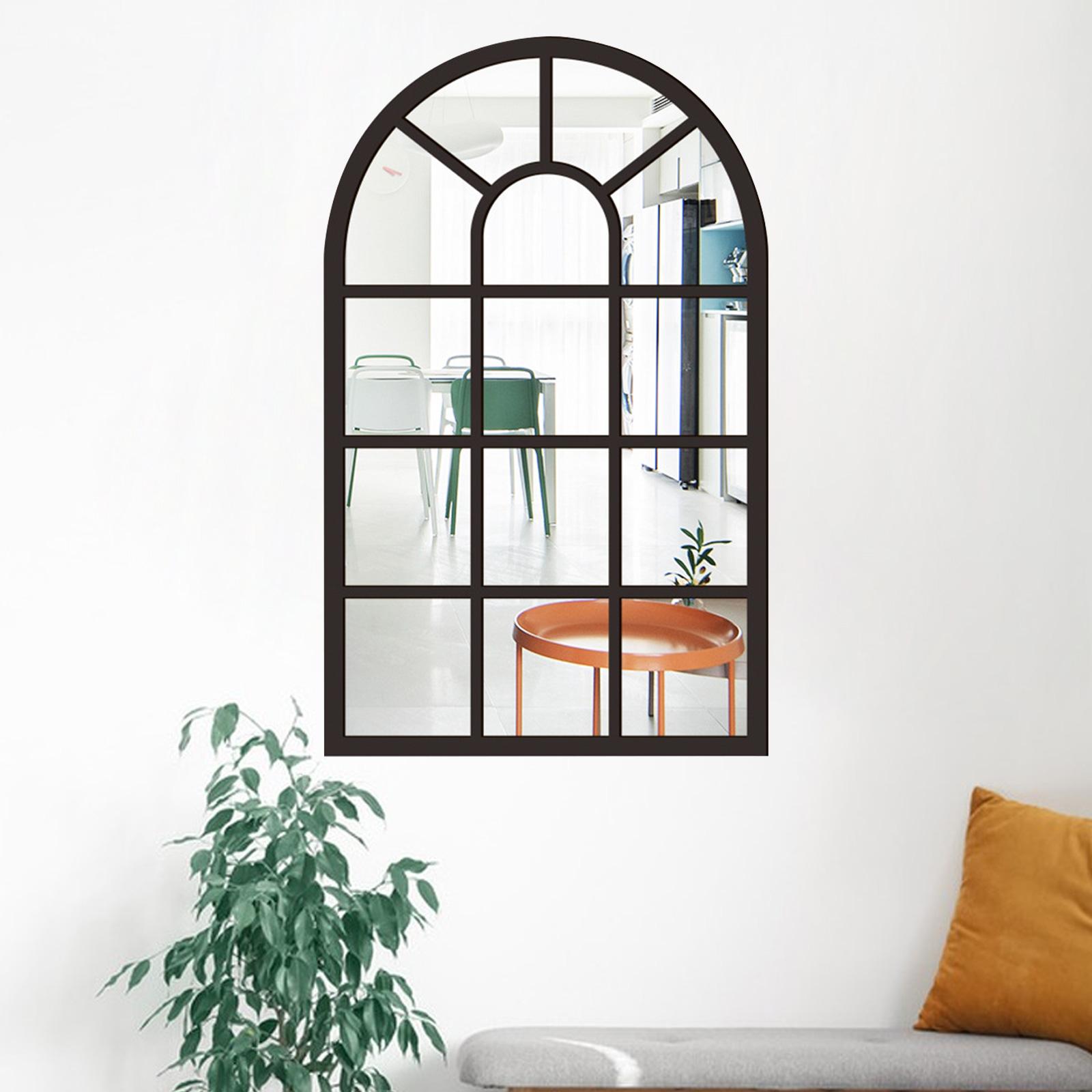 Arched Window Wall Mirror Wall Decorative Mirror Windowpane Arch Mirror for Bathroom Farmhouse Vanity Living Room Entryway: black