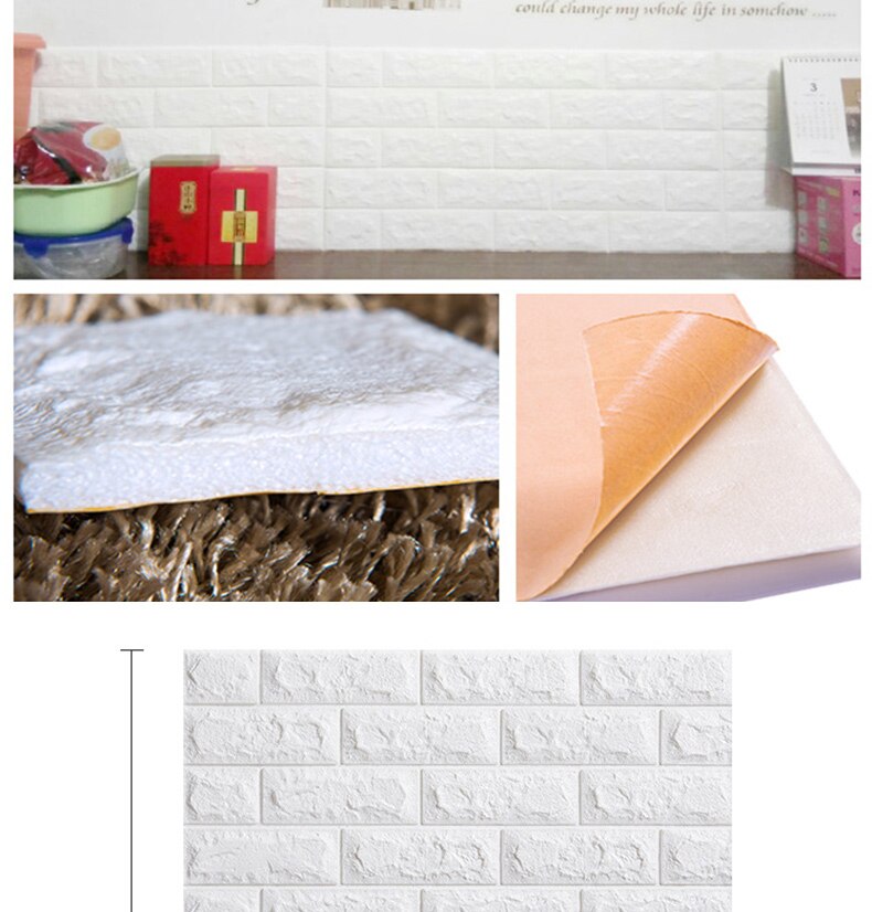 10Pcs/Lot PE Foam 3D Wallpaper DIY Wall Stickers Wall Decor Embossed Brick Stone Wallpaper Kids Bedroom Living Room House Poster