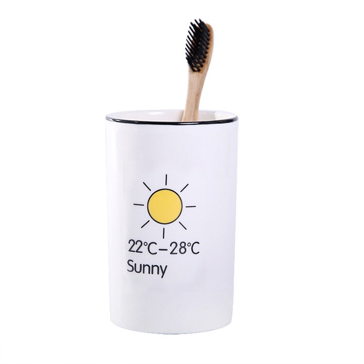 Escova de dentes cerâmica copo criativo dos desenhos animados escova copo doméstico lavar copo copos do casal hotel casa de banho produtos de higiene pessoal escova copo: Tooth cup sunny