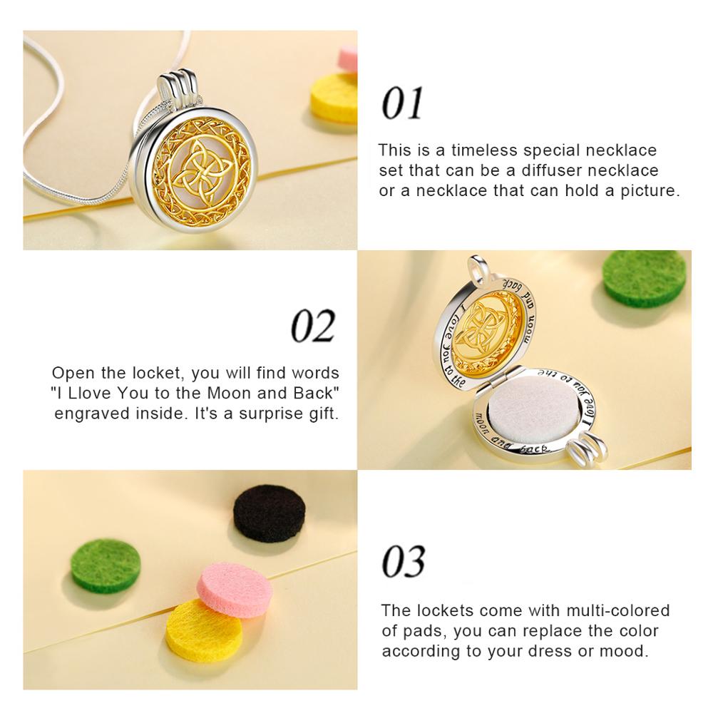 EUDORA Aroma locket Necklace Aromatherapy Essential Oil Diffuser Perfume Locket Celtic knot locket necklace that holds pictures