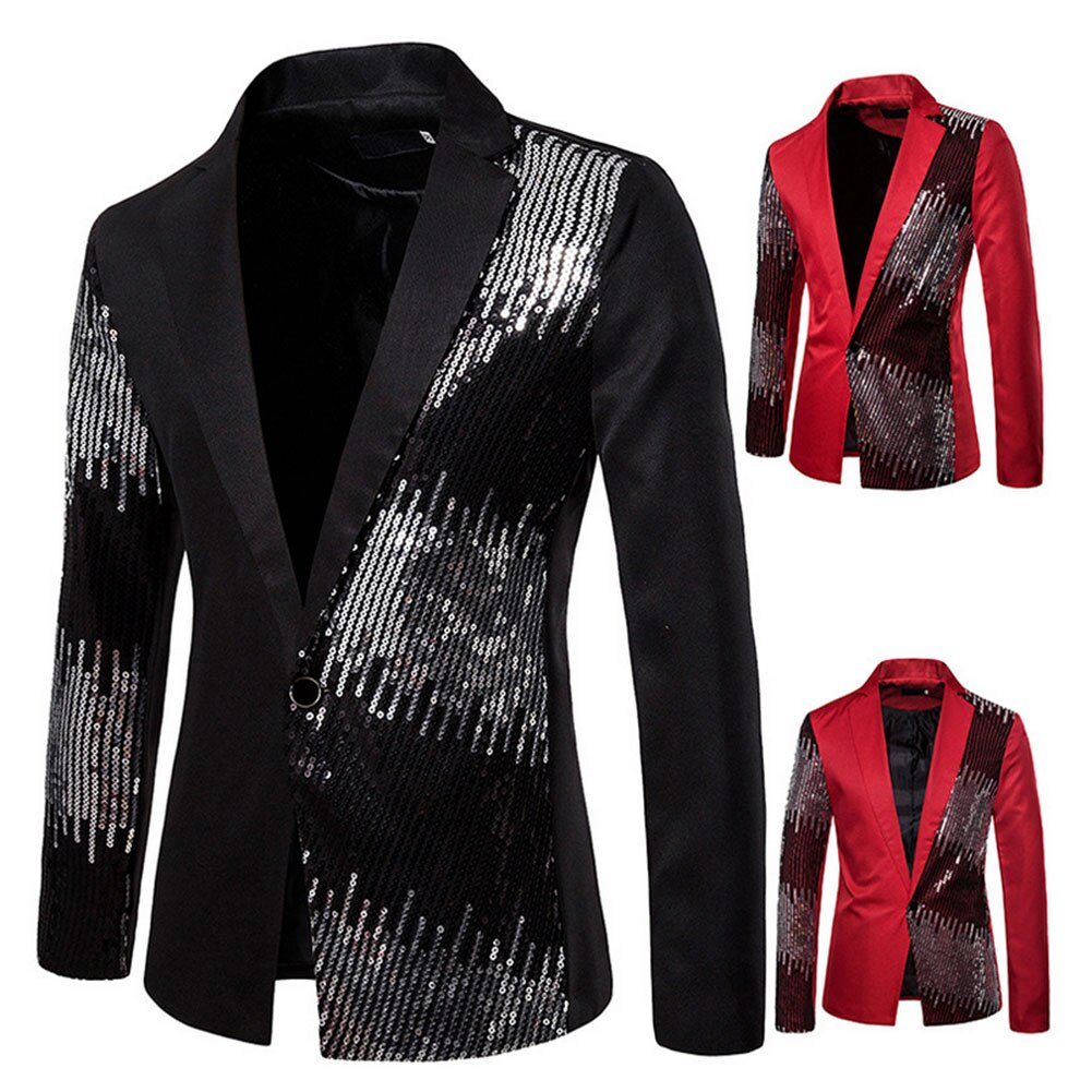 Mannen Sequin Blazer Jas Mode Een Knop Piekte Revers Party Diner Trouwjurk Jasje 2XL