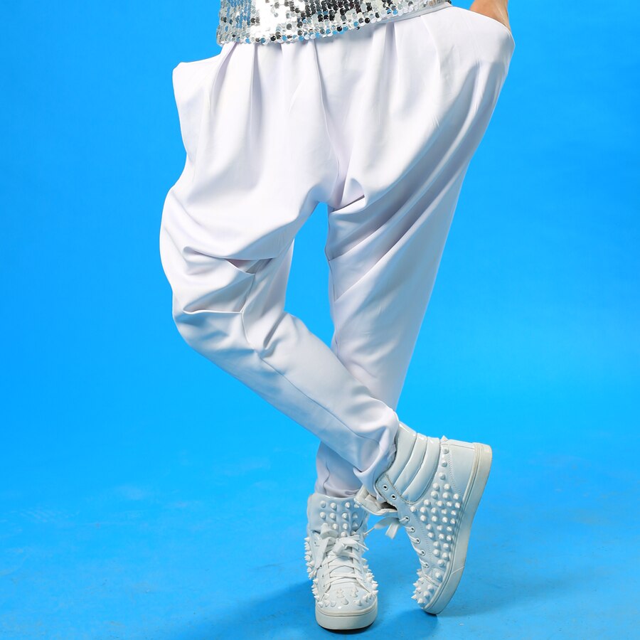 Pantalones de hombre con personalidad para escenario, pantalones harem para hombre, pantalones para hombre, pantalones blancos novedosos de estilo callejero para cantante de baile rock a la para hombre