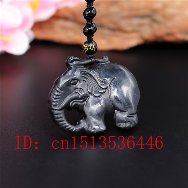 Chinesische Schwarz Grün jade Elefanten Jade Anhänger Natürlichen Obsidian Halskette Charme Schmuck luck Amulett Männer Frauen