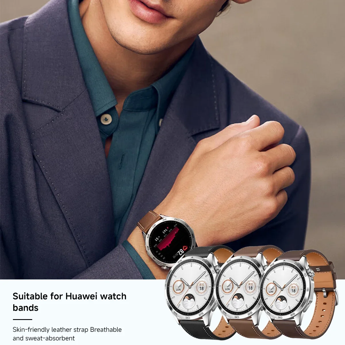 22mm 20mm læderrem til huawei watch  gt 4 46mm watch 4 pro  gt 3 gt2 pro 42mm buds rem urremme blød udskiftningsrem