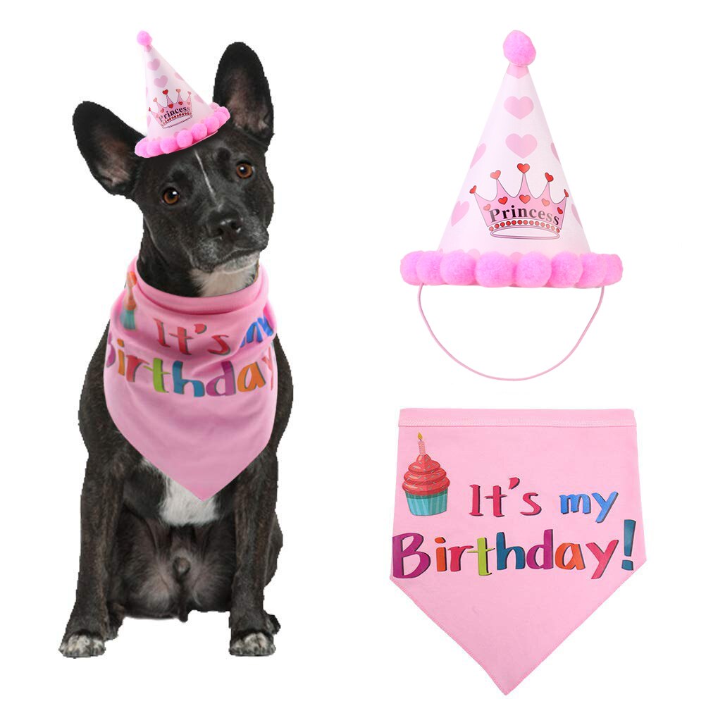 Tegneserie hund hat jumpsuit smallpet kat tøj hvalp fødselsdag kostume kæledyr hund fødselsdag hat sat til hund tillykke med fødselsdagen: Lyserød