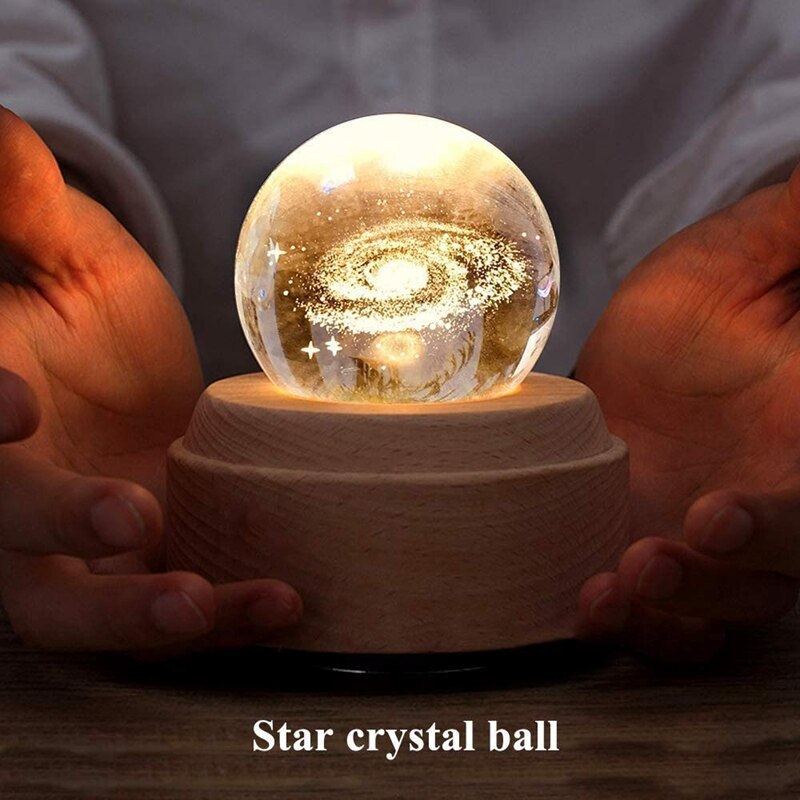 Light-3D Crystal Ball Music Box Luminous Rotating Musical Box-Wood Base Best for Birthday Christmas