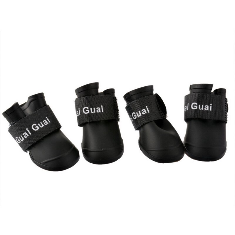 Candy Color Padded Pet Shoes Non-slip Boots Shoes Dog Cat Pet Dog Rain Boot Waterdrop 4PCs: Black / 50x40mm