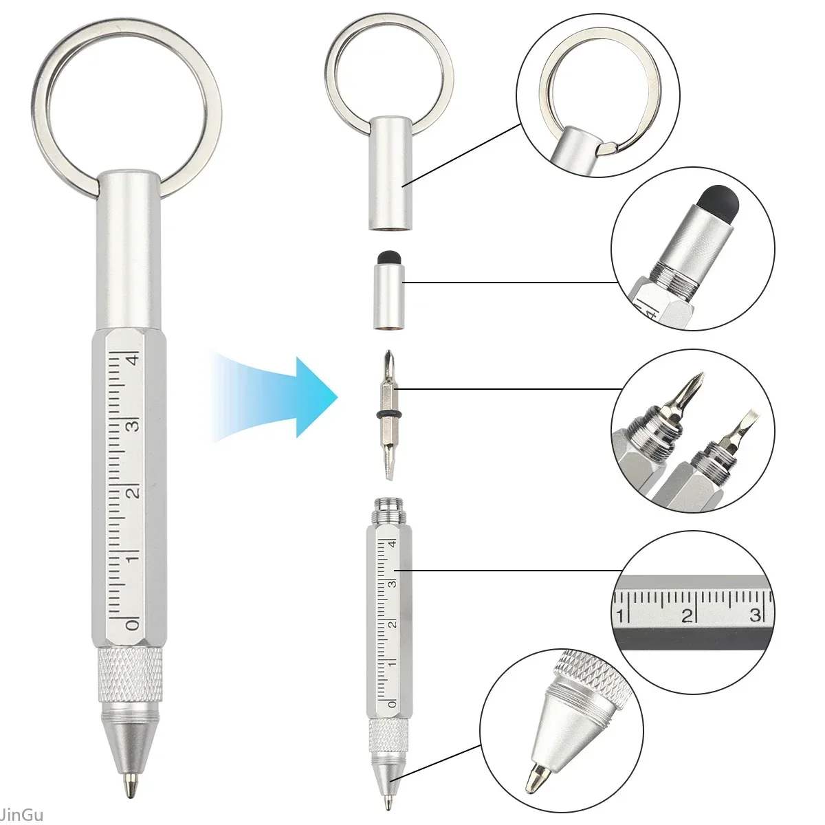 Multifunktionaler Kugelschreiber mit Flachkopf und Kreuzschlitz-Schraubendreher, Lineal, Touchscreen, Stift, Tintennachfüllungen, Schreibwaren