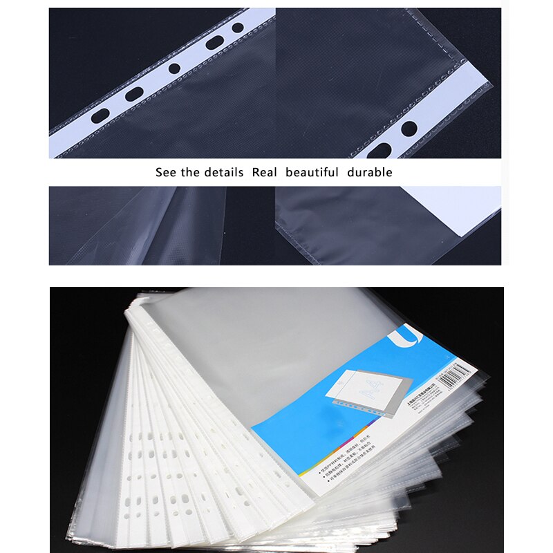 100 stk  a4 stansede lommer i plast mapper arkivering tynde 11 huller løse ark dokumenter beskyttere  a4 gennemsigtig mappe taske