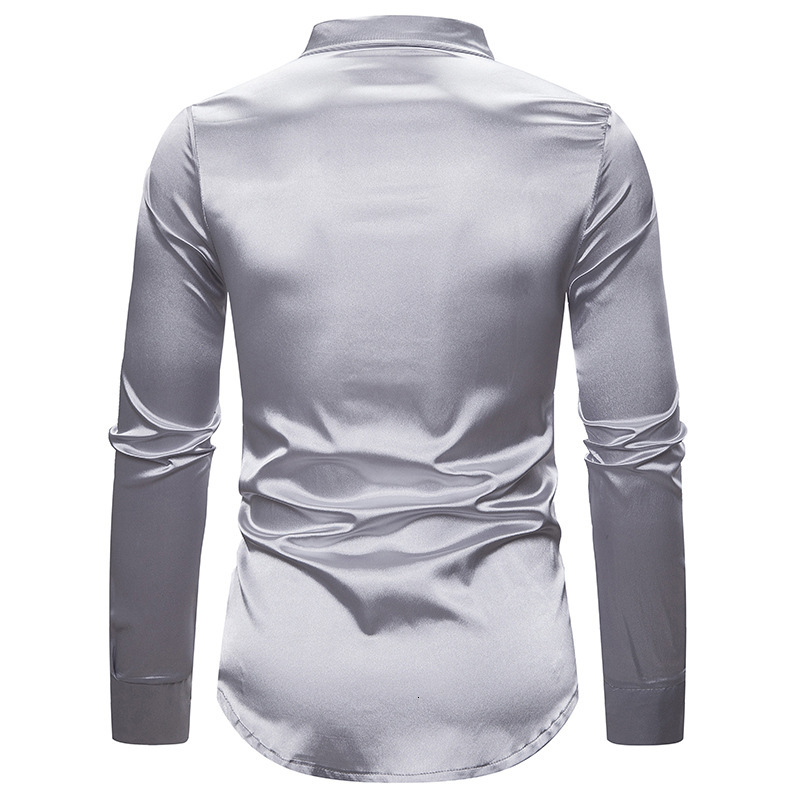 Herre silke satin skinnende skjorter mandlig slim fit langærmet pailletter patchwork fest natklub bryllup skjorte s -2xl