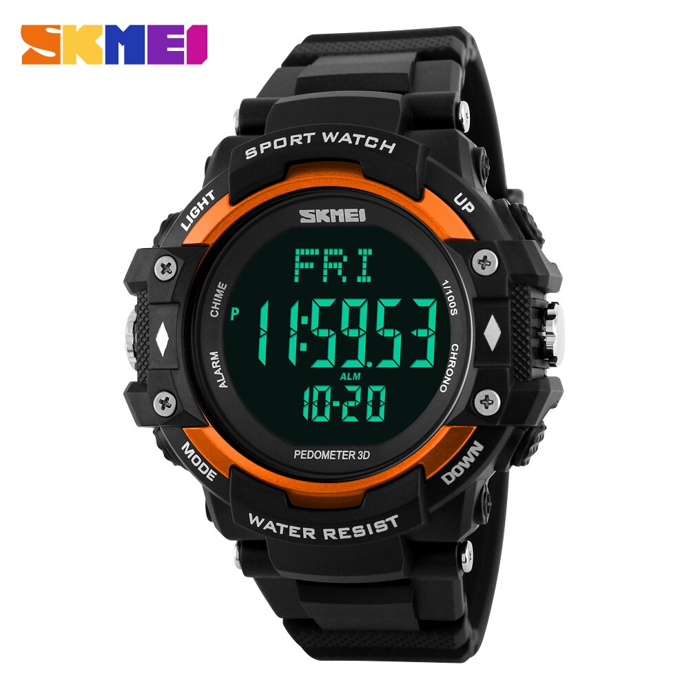 Reloj deportivo SKMEI para hombre, podómetro, Monitor de ritmo cardíaco, contador de calorías, resistente al agua 50M, pantalla LED, reloj Digital para hombre 1180: Orange  Watch