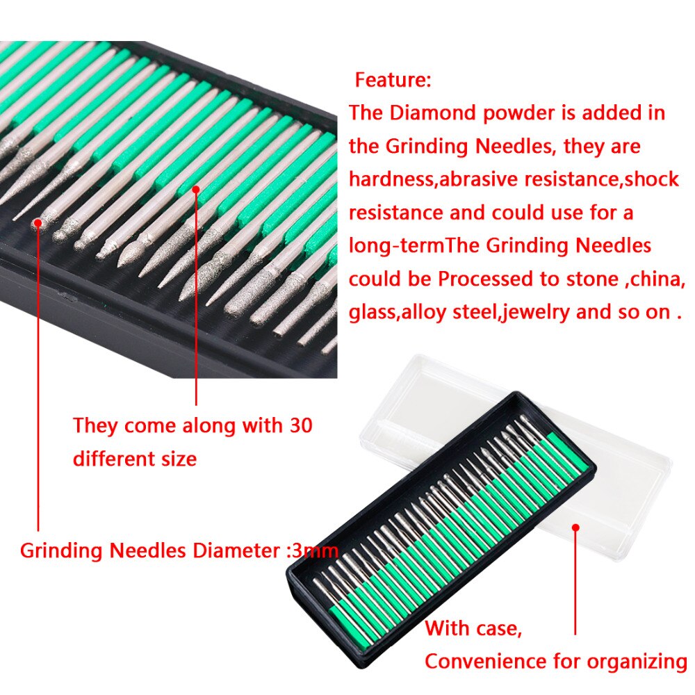 Power Tools Accessoires Roterend Gereedschap Diamond Burs Slijpschijf 2.35/3 Mm Schacht Van 30 Stuks Voor Dremel Gereedschap accessoires