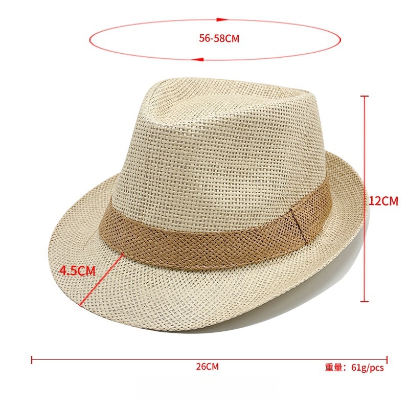 Simple Solid Jazz Hat Men Outdoor Beach Hat Women Straw Hat Woven Stripe Sunshade Hat Casual Buckle Beach Sun Fedoras Panama Cap