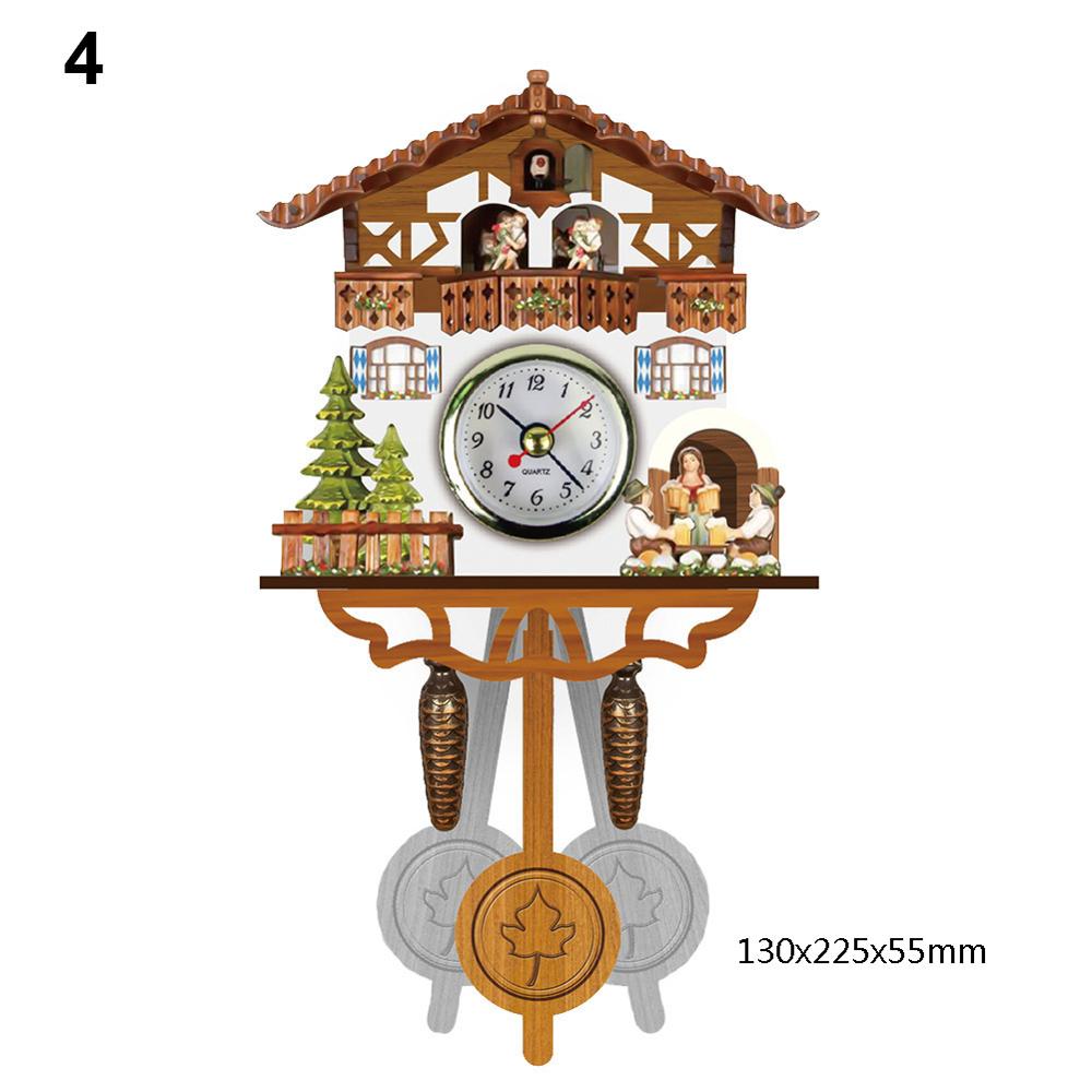 1 Pcs Antieke Houten Koekoek Wandklok Vogel Tijd Bell Swing Alarm Horloge Artistieke Home Decor Vc: style 4