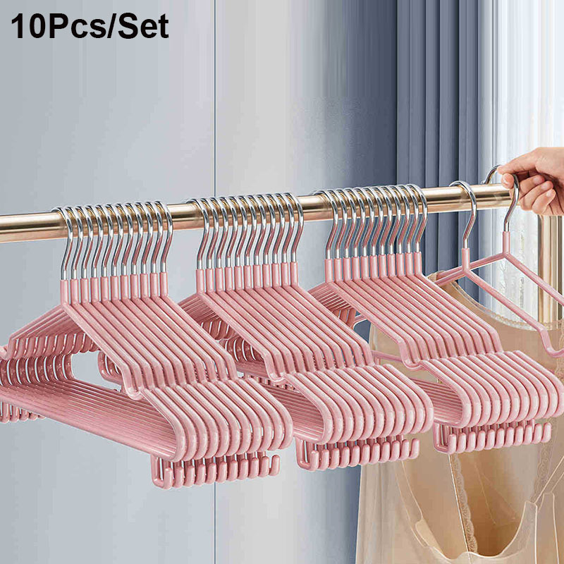 10 pçs roupas cabide de metal doméstico casaco calças cabide traceless antiderrapante cabides duráveis cabides fortes para organização: Rosa
