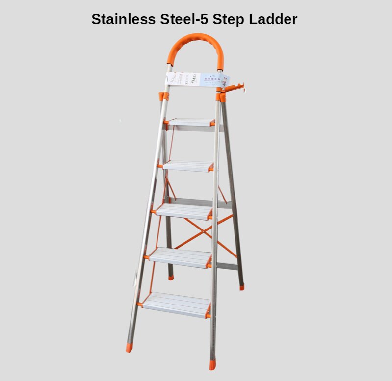 Household Steel Pipe Herringbone Ladder Thick Folding Step Ladder Single Side Ladder Stainless Steel Aluminum Alloy Ladder: White