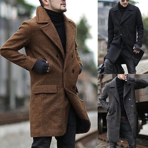 Neue Frühling Herbst Winter herren Graben Mantel warm Verdicken Jacke Wolle Peacoat Lange Mantel Spitzen Herren Windbreaker Jacken