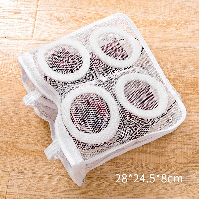 Zipper Mesh Laundry Bag Household Anti-deformation Washing Machine Washing Bag Shoes Airing Dry Tool Underwear Bra Washing Bag: A-White-28X24.5X8cm